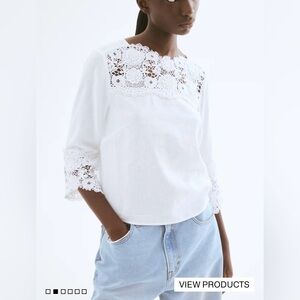 H&M White Crochet Lace Yoke Blouse